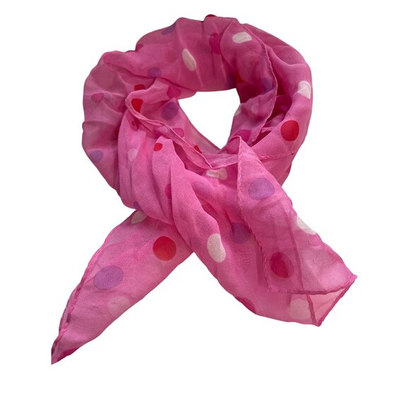 Echo Pink Polka Dot Sheer Scarf 20" X 20" Lightweight Square Wrap Vintage - Picture 1 of 6